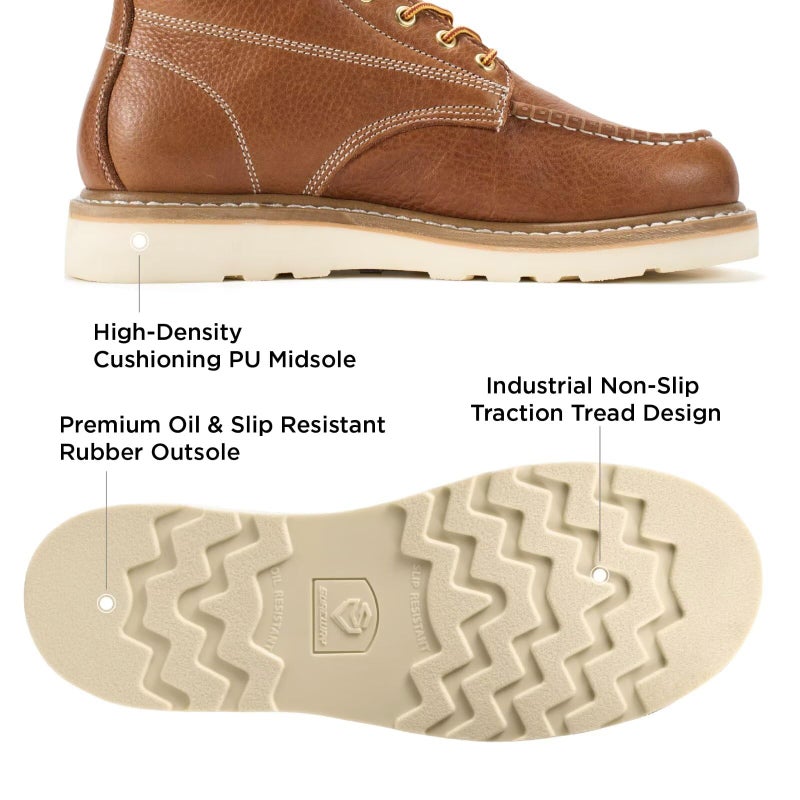 SUREWAY 6in Wedge Moc Soft/Steel Toe Work Boots for Men,Premium Full-Grain Leather,GoodyearWelt,Safety Work Boots/Shoes,Comfort Insole,Oil/Slip Resistant,EH Industrial Construction - Image 5