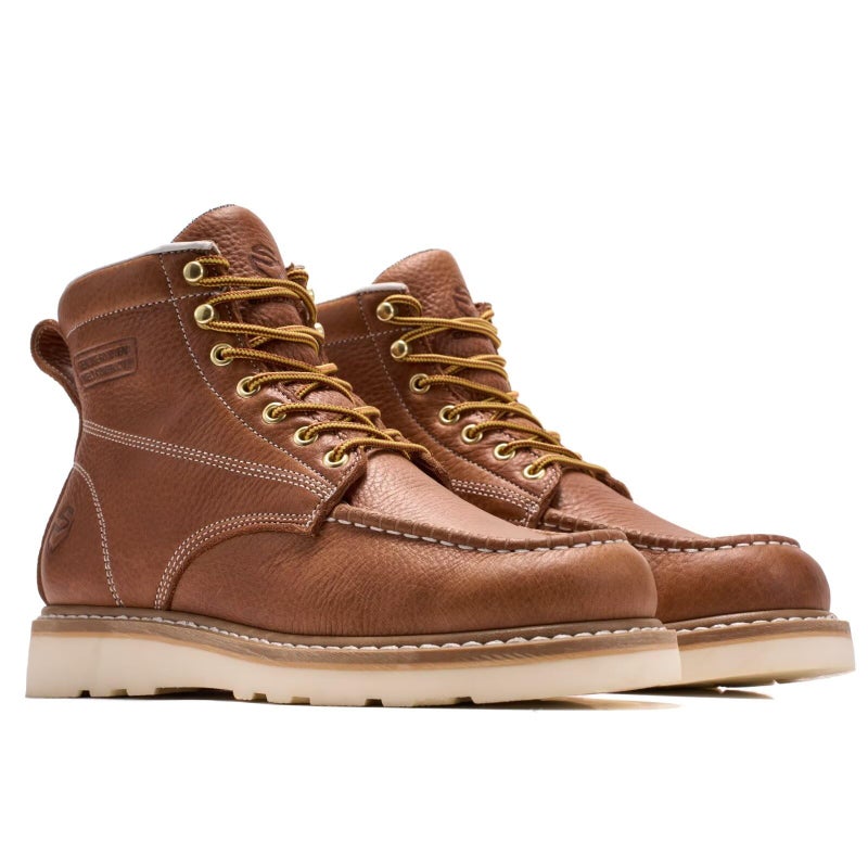 SUREWAY 6in Wedge Moc Soft/Steel Toe Work Boots for Men,Premium Full-Grain Leather,GoodyearWelt,Safety Work Boots/Shoes,Comfort Insole,Oil/Slip Resistant,EH Industrial Construction - Image 1