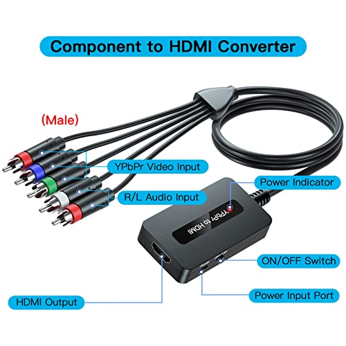 Knisopec Male Component to HDMI Converter Cable for DVD/STB with Female Component Output to Display on HDTVs, 1080P YPbPr to HDMI Converter - Image 4
