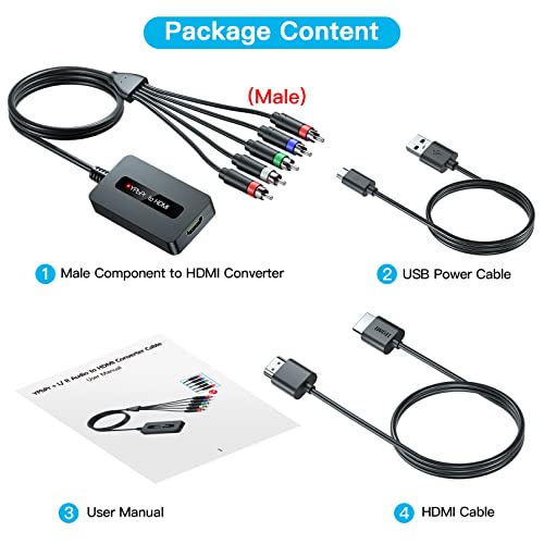 Knisopec Male Component to HDMI Converter Cable for DVD/STB with Female Component Output to Display on HDTVs, 1080P YPbPr to HDMI Converter - Image 2