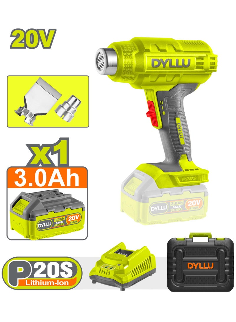 DYLLU P20S 20V Cordless Heat Gun Set (6 Pieces), Portable & Lightweight, 3.0Ah Li-ion Battery for DIY and Precision Heating