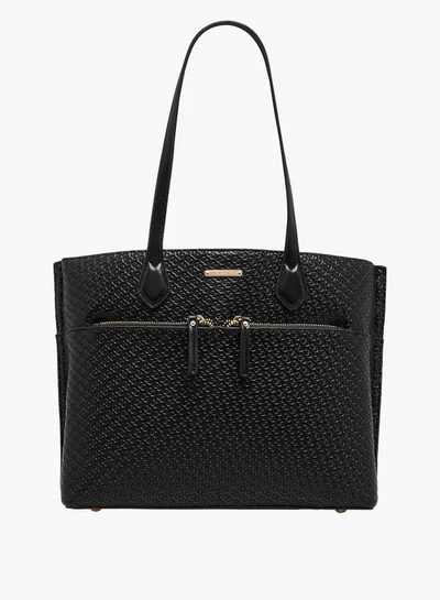 Celeste Monogram Embossed Tote Bag with Zip Closure