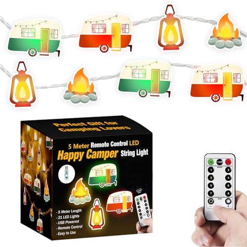 Haigoo Camper String Lights RV Camper Lights for Outside,16.5 ft USB Funny Camping Gifts 21 Led with Remote&Timer,Travel Trailer Party Lights Happy Camper Gifts for RV Awnings,Camping, Birthday - Image 1