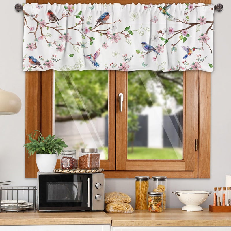 cusugbaso Spring Kitchen Curtains and Valances Set 3 PCS for Window, Floral Bird Spring Kitchen Decor for Bahtroom, Home - Laundry Farmhouse Short Curtains 54" w x 18" L and 27" w x 36â€L - Image 4