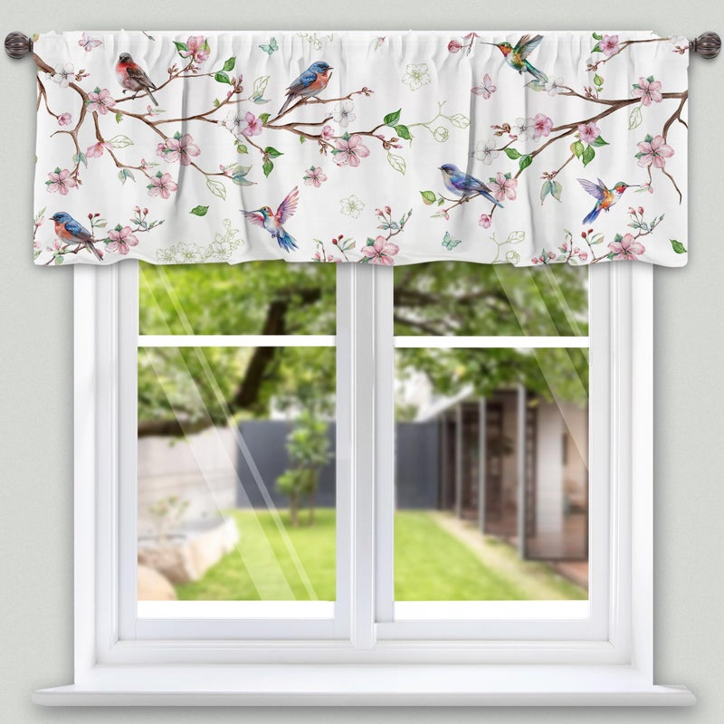 cusugbaso Spring Kitchen Curtains and Valances Set 3 PCS for Window, Floral Bird Spring Kitchen Decor for Bahtroom, Home - Laundry Farmhouse Short Curtains 54" w x 18" L and 27" w x 36â€L - Image 2