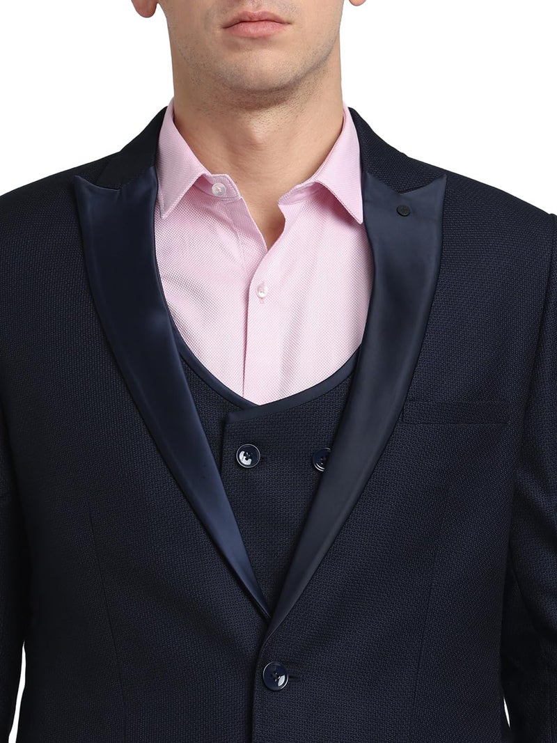 Turtle Men Poly Viscose Tailored Fit Dark Blue Three Piece Party Suits - Image 5