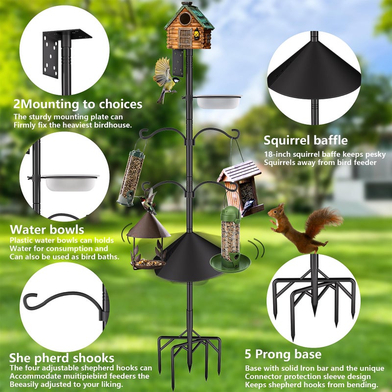 RINLAIN Bird Feeder Pole Stand,95 Inch House Pole for Outdoors Weather Station,Heavy Duty Metal Mount Kit Adjustable Multifunctional Bird Feeder Stand - Image 2