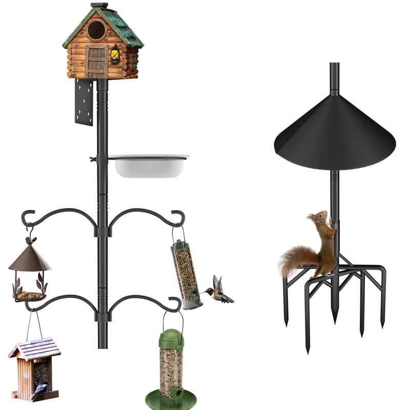 RINLAIN Bird Feeder Pole Stand,95 Inch House Pole for Outdoors Weather Station,Heavy Duty Metal Mount Kit Adjustable Multifunctional Bird Feeder Stand - Image 1