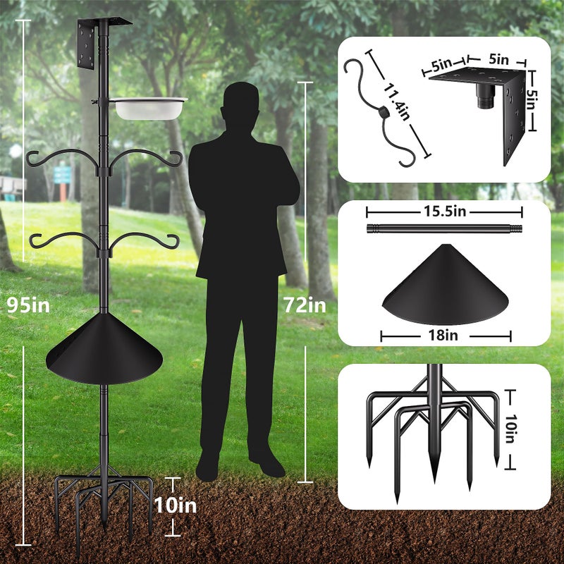 RINLAIN Bird Feeder Pole Stand,95 Inch House Pole for Outdoors Weather Station,Heavy Duty Metal Mount Kit Adjustable Multifunctional Bird Feeder Stand - Image 3