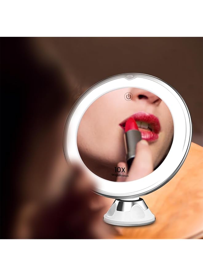 إيروريكس مرآة مكياج مضيئة مكبرة 10 مرات مع تحكم باللمس ومرآة دش الحمام مع كوب شفط ومرآة مكبرة تدور 360 درجة مع أضواء لطاولة الزينة في الحمام والسفر - Image 5