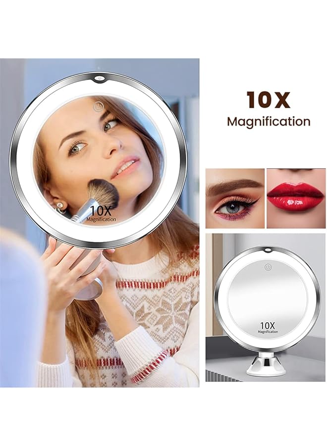 إيروريكس مرآة مكياج مضيئة مكبرة 10 مرات مع تحكم باللمس ومرآة دش الحمام مع كوب شفط ومرآة مكبرة تدور 360 درجة مع أضواء لطاولة الزينة في الحمام والسفر - Image 2