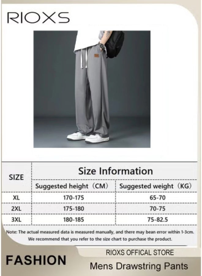 ريوكس بنطال رياضي رجالي، بنطال رياضي فضفاض من الحرير الجليدي مع جيوب جانبية، بنطال جري مريح بخصر مطاطي ورباط، بنطال كاجوال مستقيم واسع الساقين ومقاوم للتجعد، بنطال رياضي جاهز للصالة الرياضية، بنطال رياضي سريع الجفاف للأنشطة الترفيهية والخارجية، رمادي - Image 5