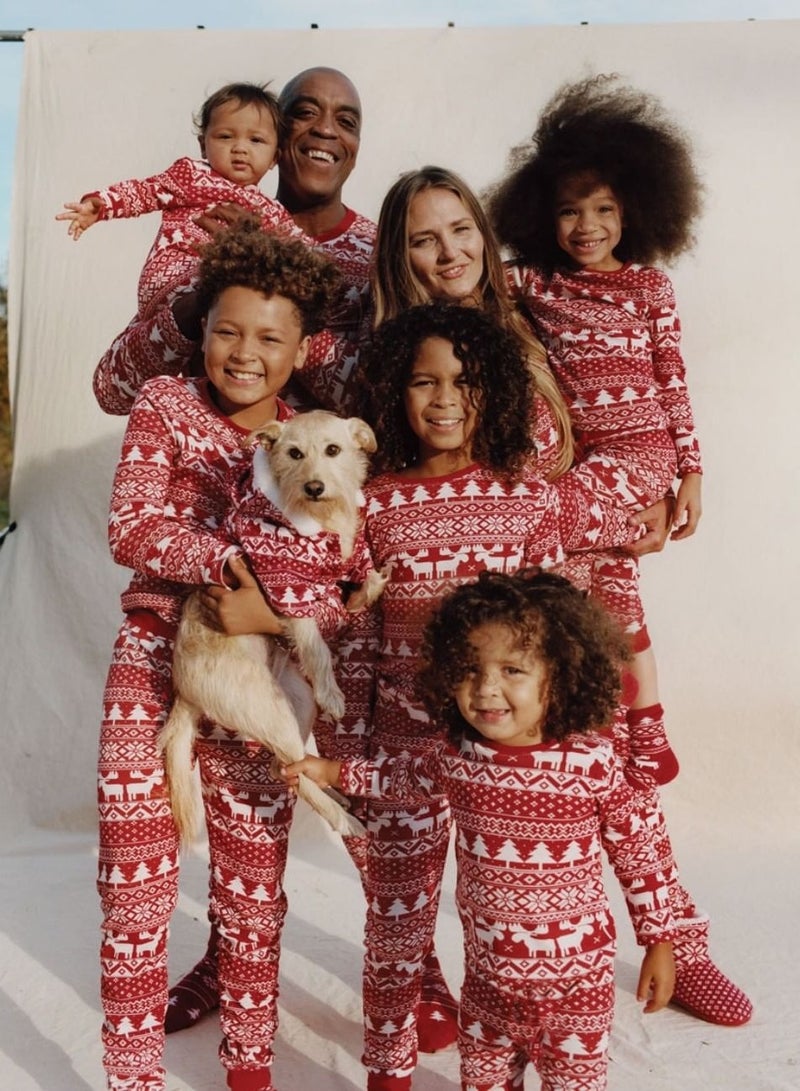 Children's Family Matching Pajamas Vacation Suits Long Sleeves Parent-Child Pajamas Home Clothes Suitable for Women Men Children and Pets (Men) - Image 1