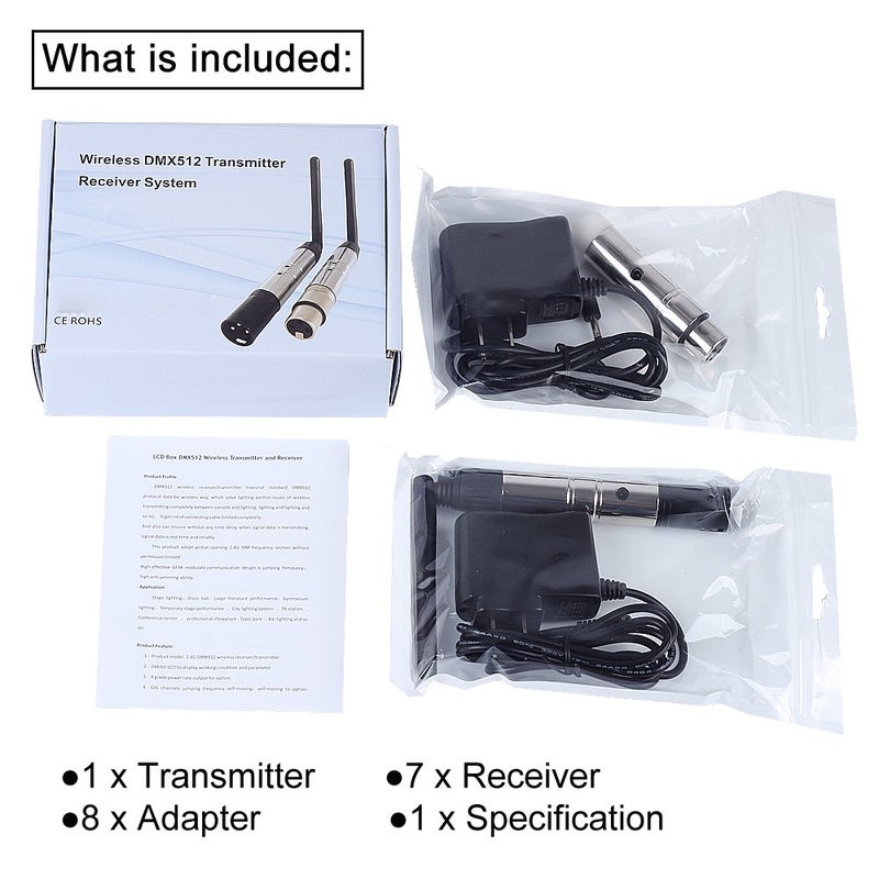 CHINLY DMX Wireless, CHINLY 8pcs 2.4G DMX 512 1 Male Transmitter & 7 Female Receivers Short version for Stage PAR Party Light  - Image 5