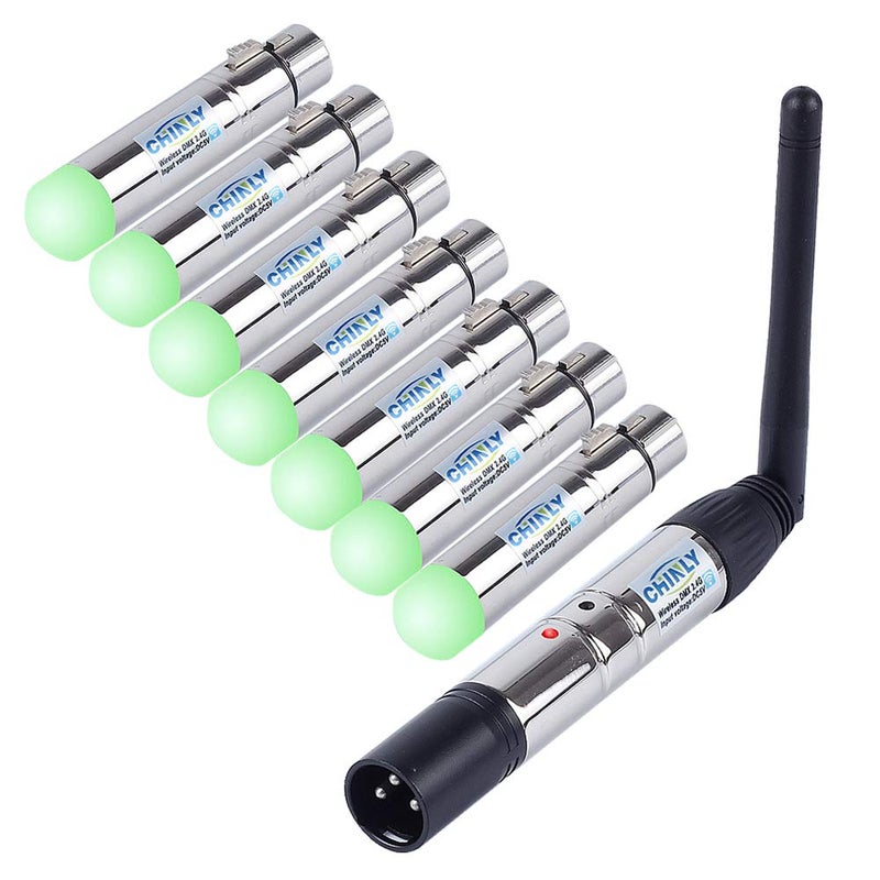 CHINLY DMX Wireless, CHINLY 8pcs 2.4G DMX 512 1 Male Transmitter & 7 Female Receivers Short version for Stage PAR Party Light  - Image 1