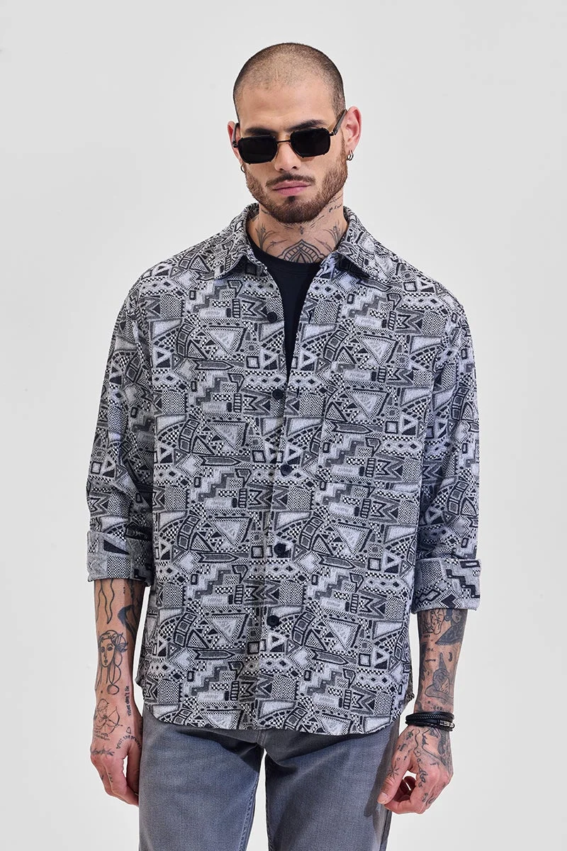 SNITCH Black Abstract Relaxed Fit Overshirt