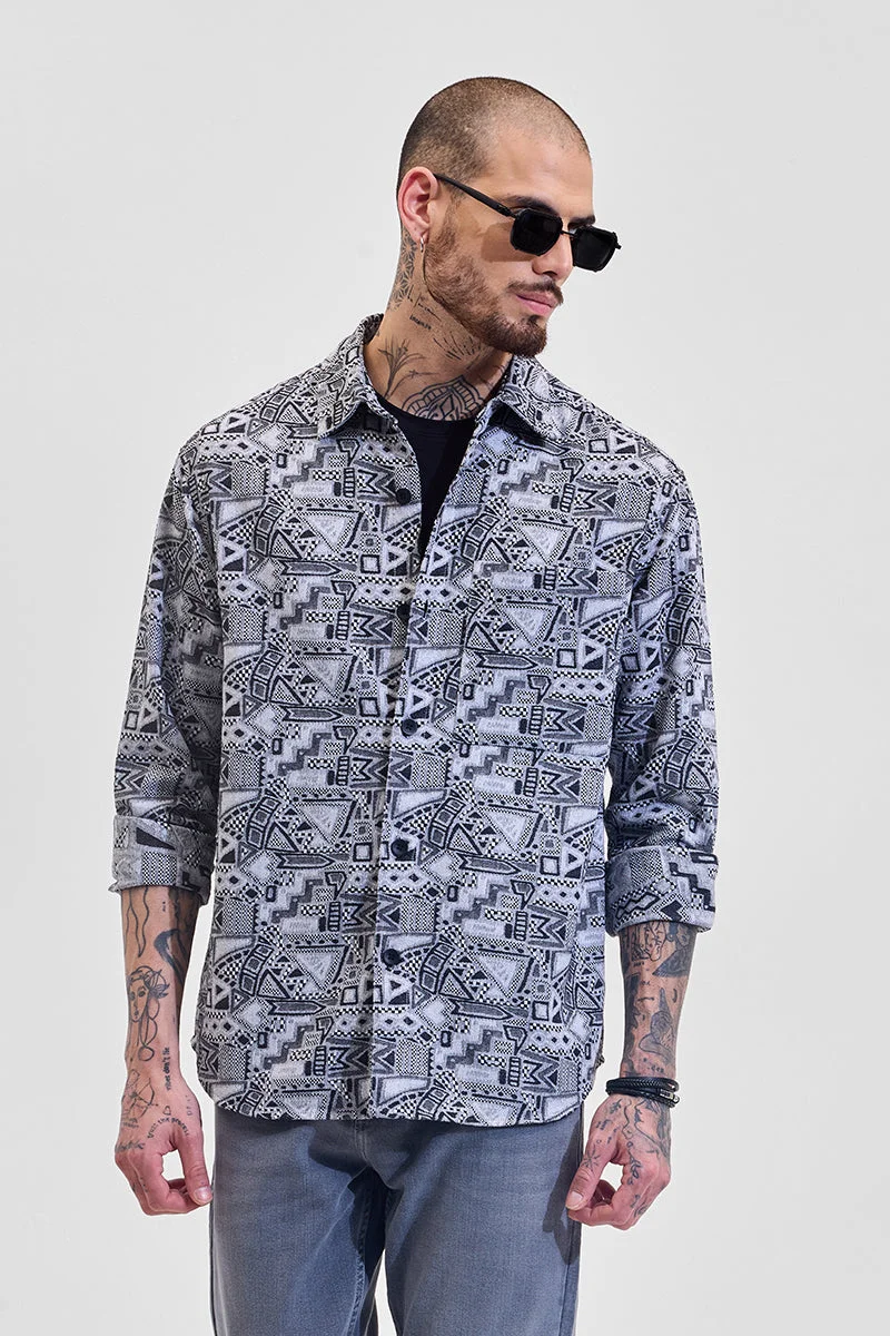 SNITCH Black Abstract Relaxed Fit Overshirt