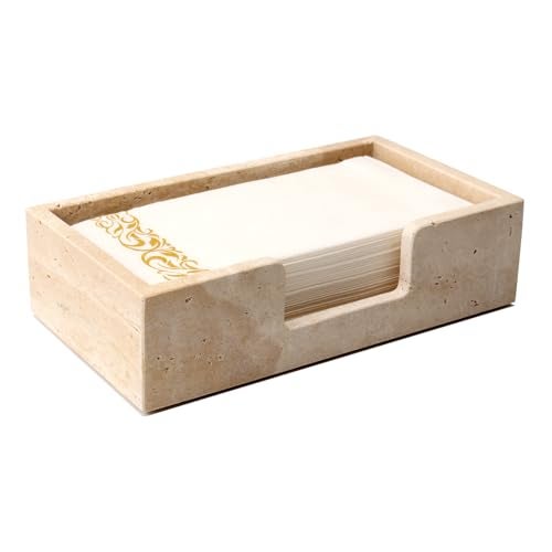 Shonmogar Guest Towel Holder Natural Travertine Bathroom Napkin Holder Luxe Stone Napkin Holder for Bathroom,Stylish Guest Towel Holder Tray for Bathroom Vanity Toilet Dining Table, Beige - Image 1