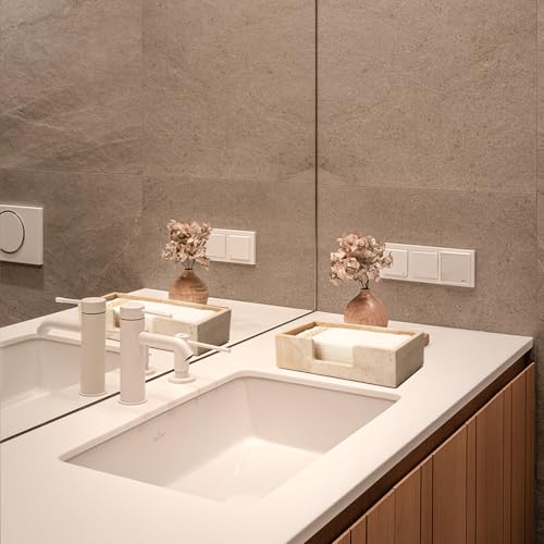 Shonmogar Guest Towel Holder Natural Travertine Bathroom Napkin Holder Luxe Stone Napkin Holder for Bathroom,Stylish Guest Towel Holder Tray for Bathroom Vanity Toilet Dining Table, Beige - Image 2