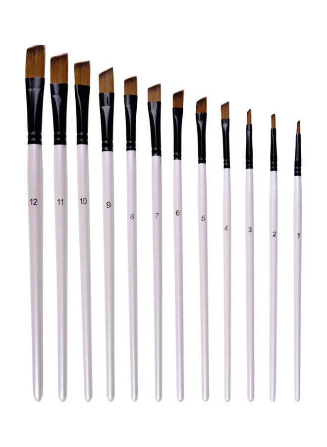 NIBEMINENT 12-Piece Angular Paint Brush Set White/Black/Brown - Image 1