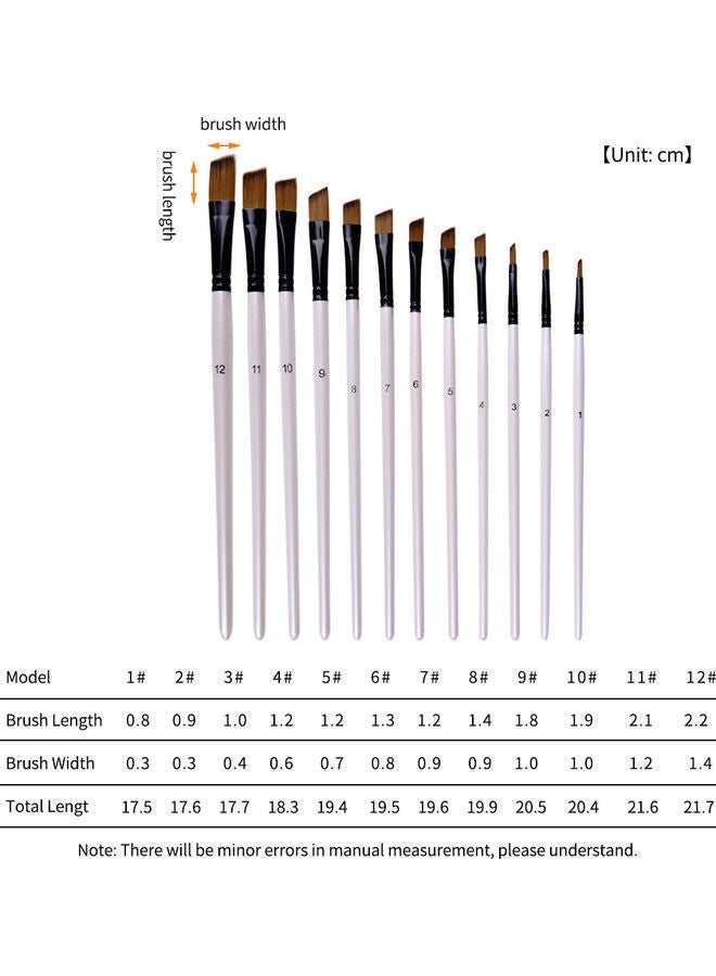 NIBEMINENT 12-Piece Angular Paint Brush Set White/Black/Brown - Image 2