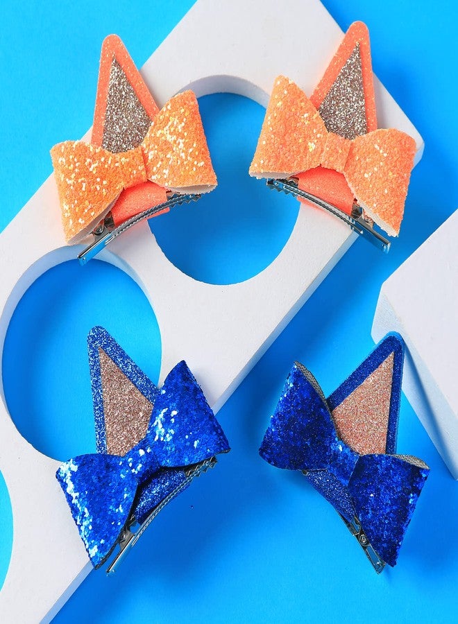 Fancheer 2 Pairs Dog Ears Hair Bow Clips for Toddler Kids Glitter Bows Halloween Costume Accessories Animal Cosplay Birthday Party Supplies Blue Orange - Image 3