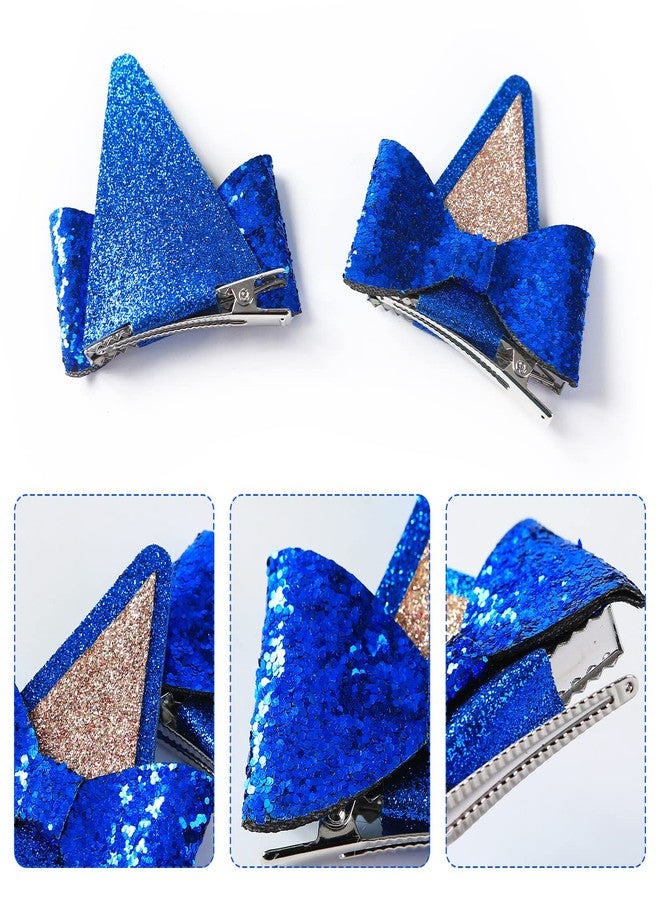 Fancheer 2 Pairs Dog Ears Hair Bow Clips for Toddler Kids Glitter Bows Halloween Costume Accessories Animal Cosplay Birthday Party Supplies Blue Orange - Image 4