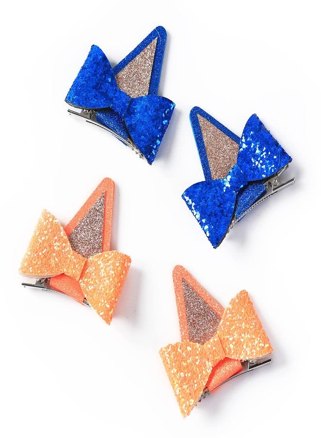 Fancheer 2 Pairs Dog Ears Hair Bow Clips for Toddler Kids Glitter Bows Halloween Costume Accessories Animal Cosplay Birthday Party Supplies Blue Orange - Image 2