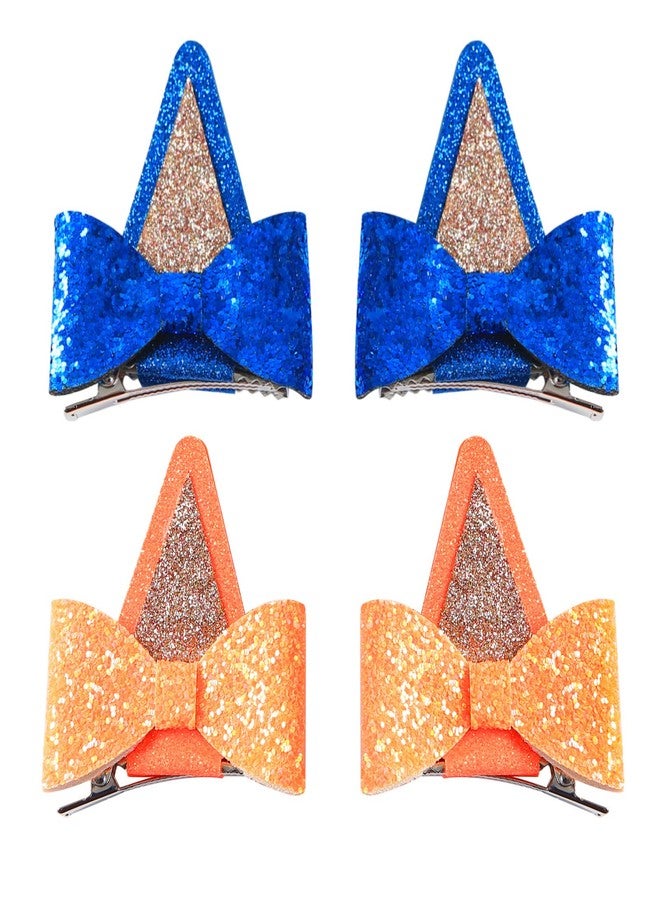 Fancheer 2 Pairs Dog Ears Hair Bow Clips for Toddler Kids Glitter Bows Halloween Costume Accessories Animal Cosplay Birthday Party Supplies Blue Orange - Image 1