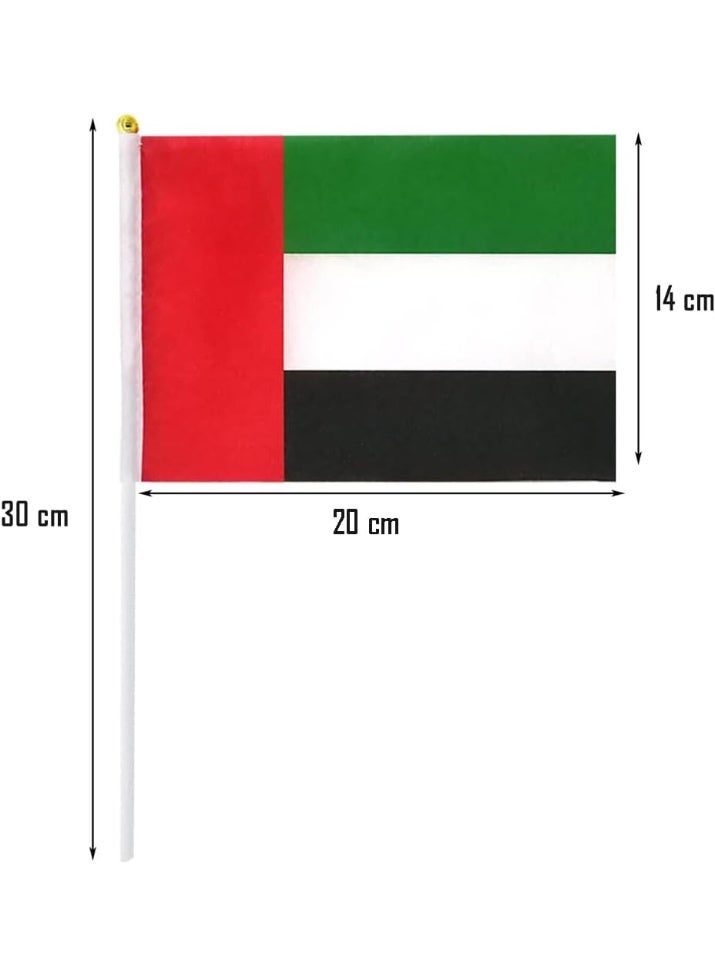 إي وورلد أعلام يدوية لدولة الإمارات لليوم الوطني | أعلام صغيرة 30 × 20 سم مع عصا | أعلام إماراتية للمنزل، السيارات، المكاتب والمدارس | عبوة 12 و50 - Image 2