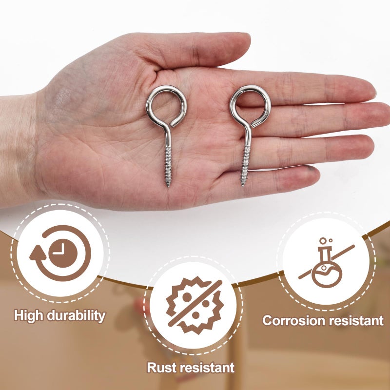 ACCZIO 10PCS 2 inches Screw Eyes M3 304 Stainless Steel Eye Screws, Heavy Duty Screw, Eye Hooks Screw Eye Bolts Eye Hooks Screw, Indoor & Outdoor Uses (10, M3-2inch) - Image 5