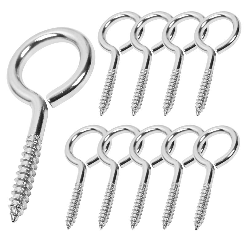ACCZIO 10PCS 2 inches Screw Eyes M3 304 Stainless Steel Eye Screws, Heavy Duty Screw, Eye Hooks Screw Eye Bolts Eye Hooks Screw, Indoor & Outdoor Uses (10, M3-2inch) - Image 1