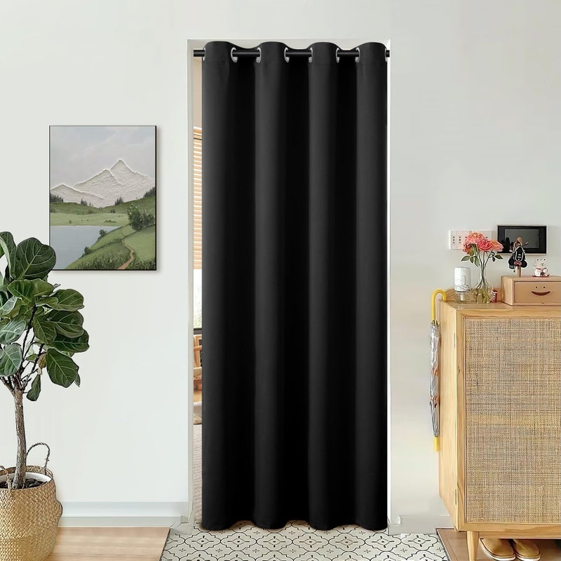 BGment Black Door Curtain 80 Inch Length for Doorway  Bedroom Closet Curtain  Privacy Thermal Insulated Blackout Grommet Room Divider for Room Separation  1 Panel  52 Inch Wide - Image 1