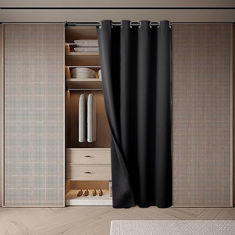 BGment Black Door Curtain 80 Inch Length for Doorway  Bedroom Closet Curtain  Privacy Thermal Insulated Blackout Grommet Room Divider for Room Separation  1 Panel  52 Inch Wide - Image 2