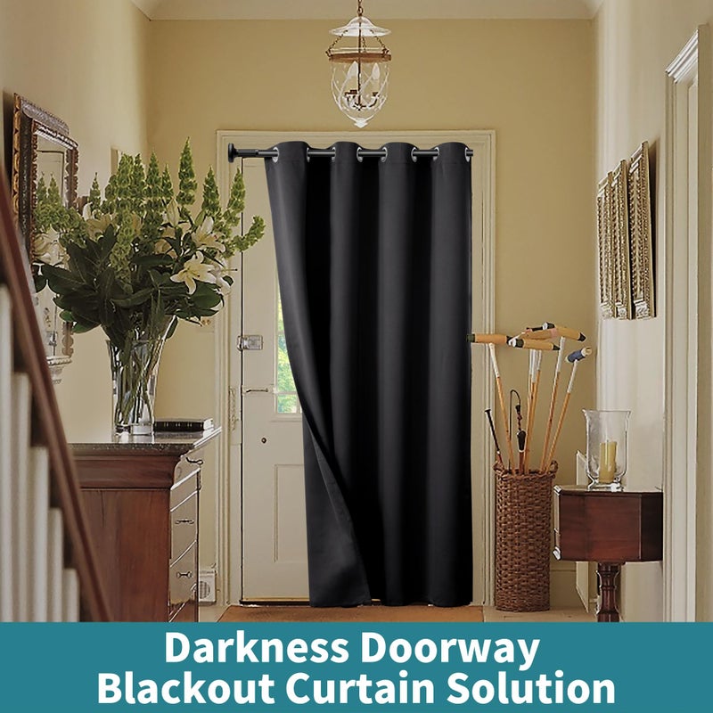 BGment Black Door Curtain 80 Inch Length for Doorway  Bedroom Closet Curtain  Privacy Thermal Insulated Blackout Grommet Room Divider for Room Separation  1 Panel  52 Inch Wide - Image 4