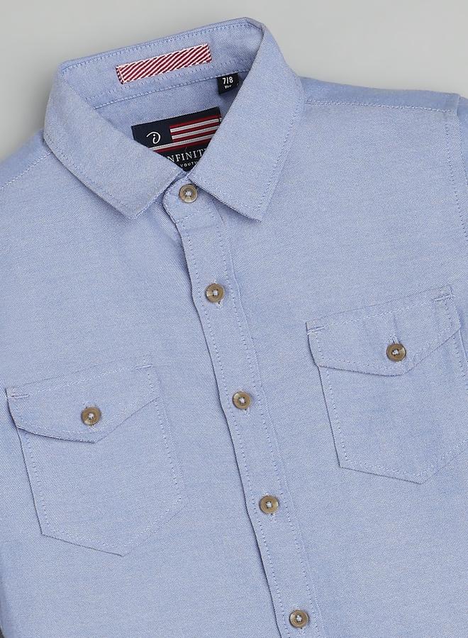Infinity Kids Blue Solid Long Sleeves Shirt - Image 3