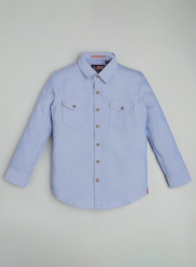 Infinity Kids Blue Solid Long Sleeves Shirt - Image 1