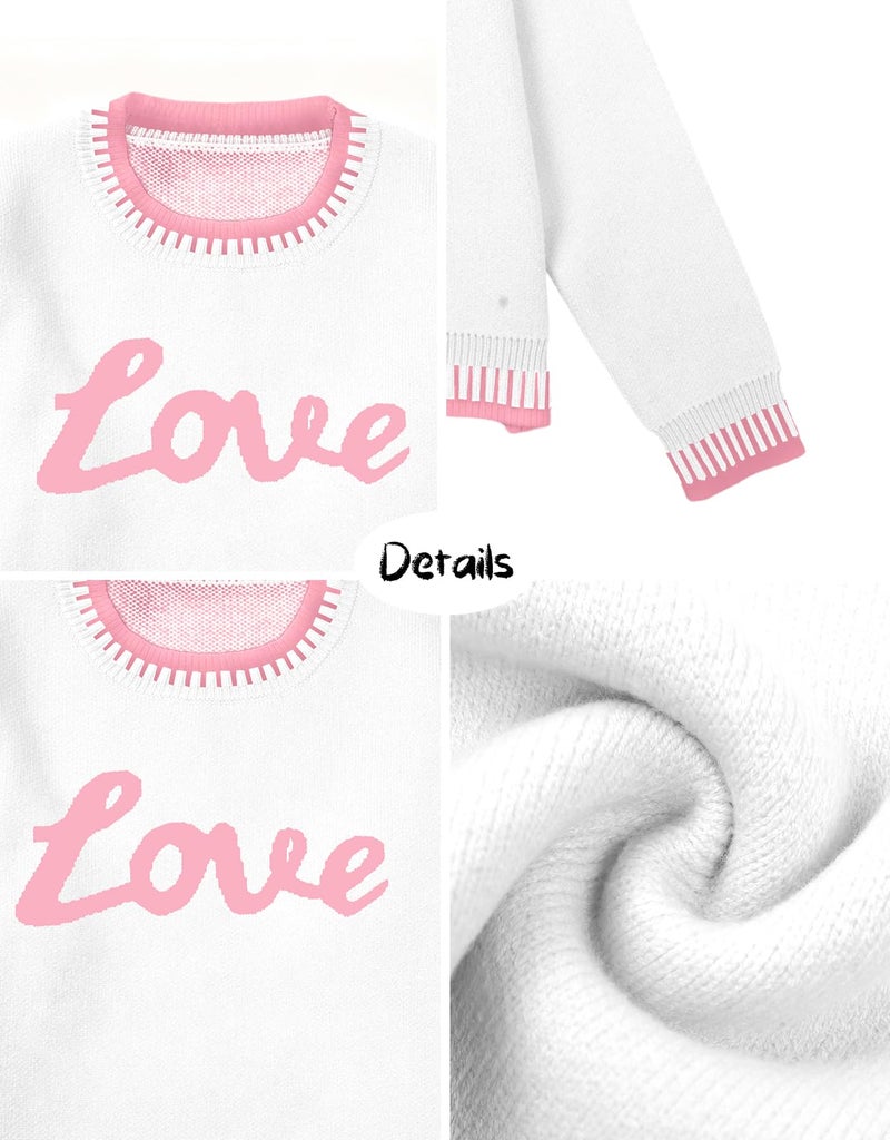 LUKYCILD Valentines Sweater Women Love Heart Sweatshirt Valentine Day Love Sweaters Cute Knitted Long Sleeve Pullover Tops White - Image 4