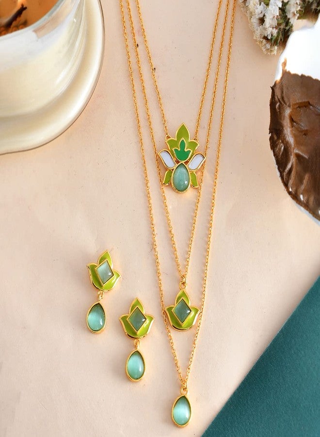 VOYLLA Forever More Green Layered Enamelled Necklace Set Traditional Ethnic Statement Jewellery Anti Tarnish Finish Festive Occasion Womens Day Gift For Wife Sister Girlfriend - Image 2