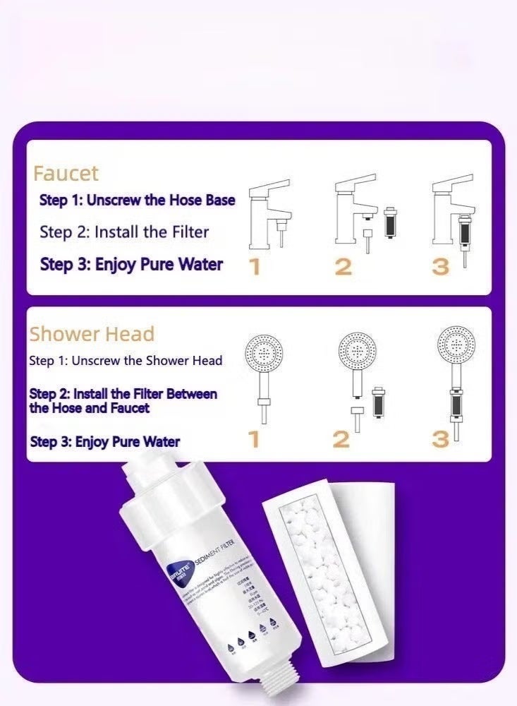 Universal Shower Water Filter with Replacement Cartridges - 15-Stage Purification for Chlorine, Hard Water, Rust & Sediment Removal, Includes 2 Extra Enhanced Dechlorination Composite Filters - Image 4