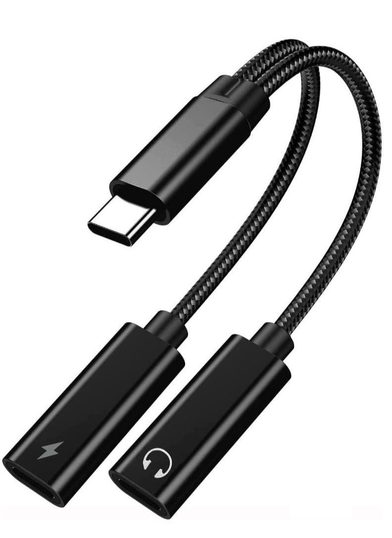 ELTRAZONE ELTRAZONE USB Type C to Dual USB C Female Audio Adapter & Charger Splitter - 2-in-1 Headphone & Charging Aux Cable for Samsung Galaxy S24/S24+/S24 Ultra/S23/S23+/S23 Ultra/S22 Ultra/S22+/S22 - Fast Charging & High-Quality Audio, Durable, Compact Design (Black) 