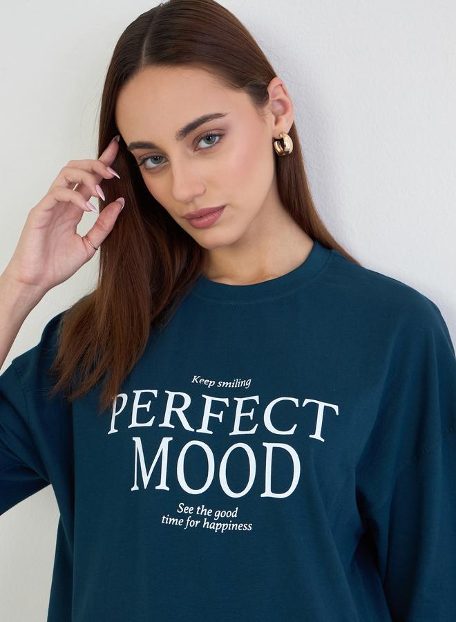 ستايلي تيشيرت واسع بطبعة كتابة - Image 1