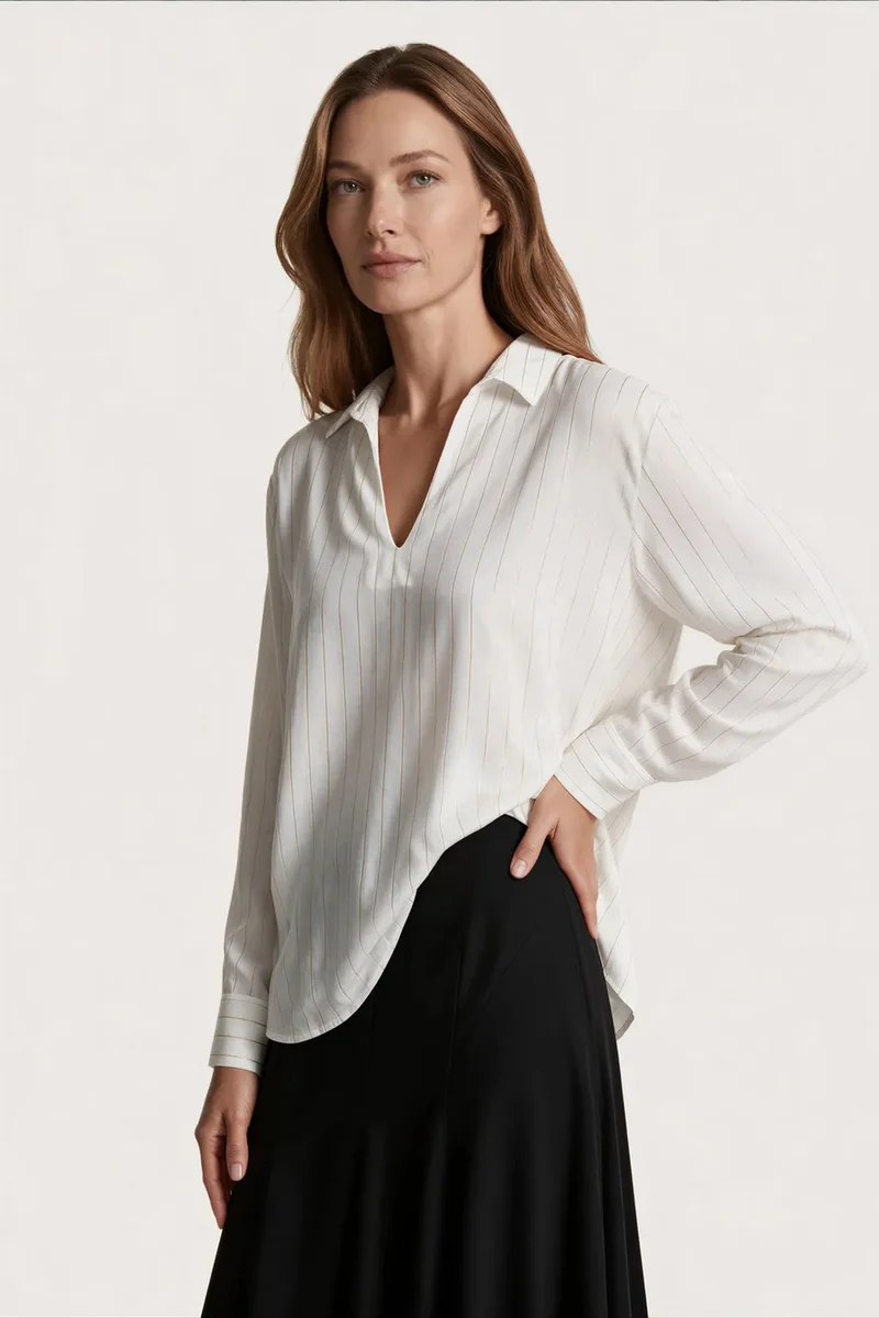 جينيفر Women's Striped V-Neck Blouse