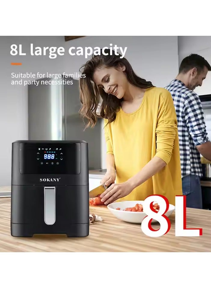 sokany Electric Air Fryer, 8L Capacity, 2000W, Touch Screen, Non-Stick Coating, Hot Air Circulation, Knob Control Temperature 80-200 Degree Celsius For Frying, Grilling, Broiling, Roasting  - Image 4