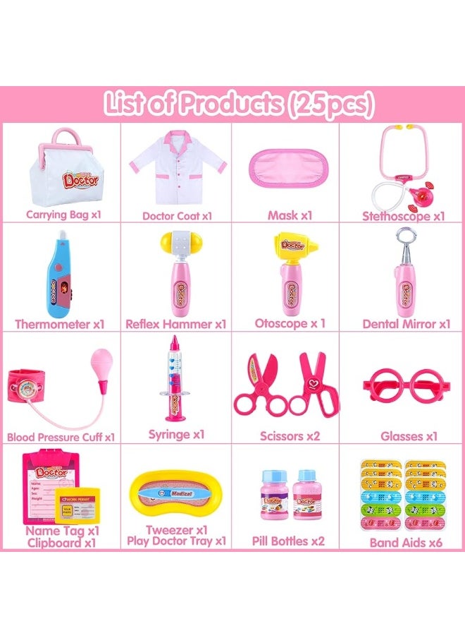 INNOCHEER INNOCHEER Pink Doctor Kit for Kids, 25 Pieces Doctor Kit for Toddlers, Kids Doctor Playset Set with Roleplay Doctor Costume, Dress Up Clothes Halloween Costume for Girls Kids Dr Kit for Toddlers 3+  - Image 1