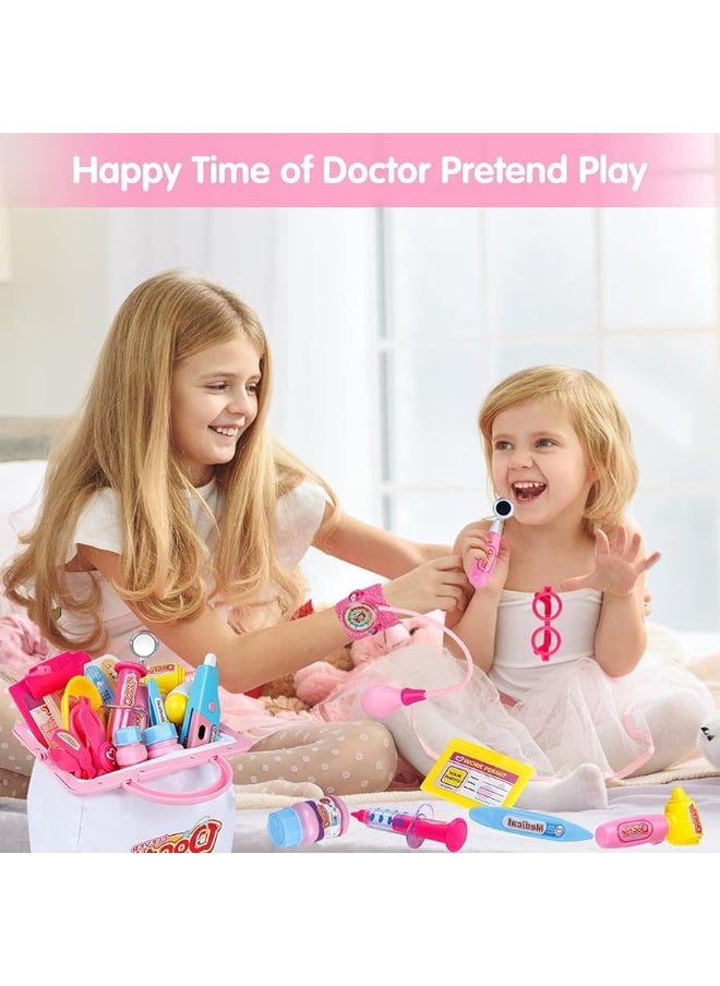 INNOCHEER INNOCHEER Pink Doctor Kit for Kids, 25 Pieces Doctor Kit for Toddlers, Kids Doctor Playset Set with Roleplay Doctor Costume, Dress Up Clothes Halloween Costume for Girls Kids Dr Kit for Toddlers 3+  - Image 3