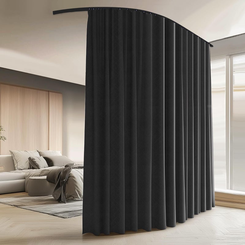 MaKefeile Room Divider Curtains with Ceiling Curtain Track Set Window Curtain for Bedroom,Living Room Total Blackout Thermal Insulated Privacy Ceiling Track Curtain W 9 × H 8 FT Black drape&Black track - Image 1