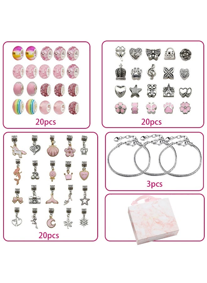 DIY Charm Bracelet Making Kit for Girls, 63pcs Bracelets Kit with Charms, Bracelets and Beads, Creative Jewelry Making Kit Gift Box for Kids 6-12 Years, HK485 (Pink) - Image 2