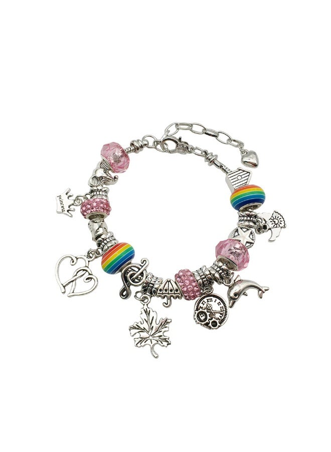 DIY Charm Bracelet Making Kit for Girls, 63pcs Bracelets Kit with Charms, Bracelets and Beads, Creative Jewelry Making Kit Gift Box for Kids 6-12 Years, HK485 (Pink) - Image 3