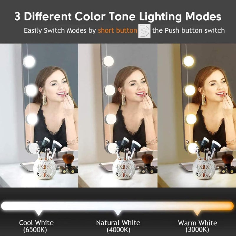 أضواء الزينة LED اللاصقة على المرآة، مجموعة إضاءة تعمل بالطاقة عبر USB، 10 لمب��ت LED، قابلة للتعديل بثلاثة ألوان، تركيبات إضاءة مرآة المكياج لاستخدام طاولة الزينة والحمام. - Image 5
